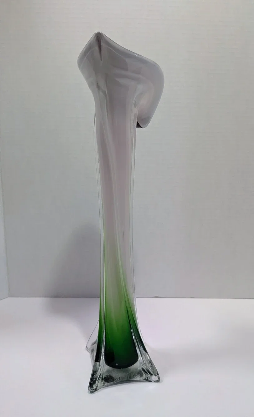 Vintage Murano Style Glass Jack in the Pulpit Vase Calla Lily Purple Green 15